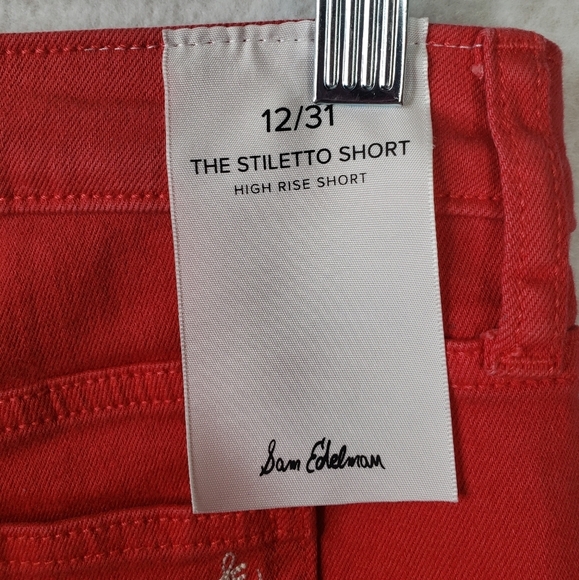 Sam Edelman The Stiletto High Rise Stretch Shorts Cherry Raw Hem Stretch Comfort - Picture 9 of 11